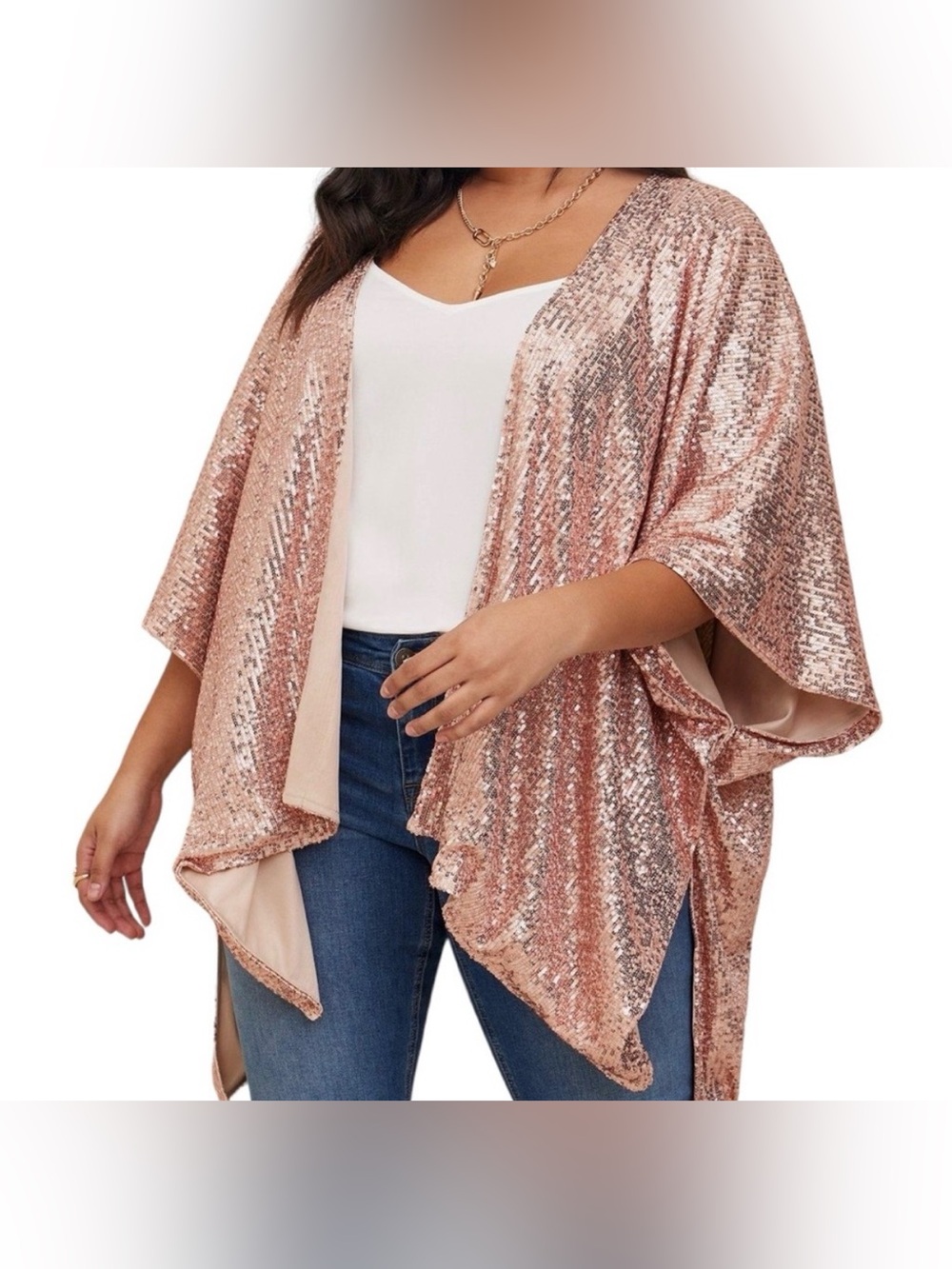 Torrid Plus Size Rose Gold Sequin ruana NWT one size